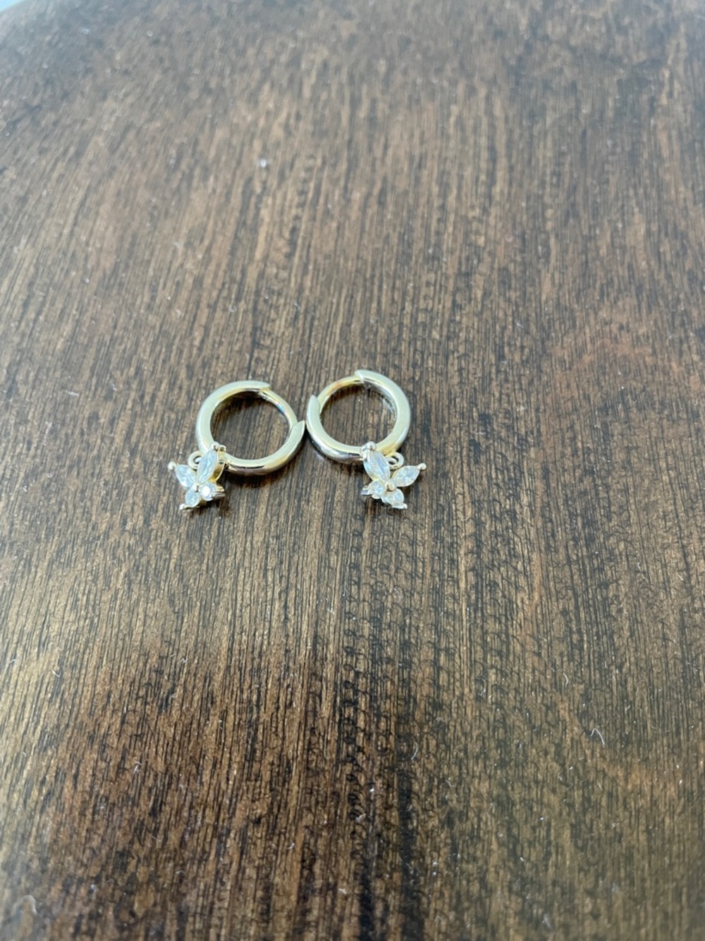 Gold Huggie Hoop Earrings with Crystal Butterfly Charms